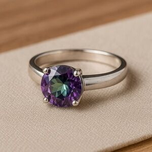 Round Mystic Topaz Solitaire Ring – Prong Set – 925 Sterling Silver – Sz 6 #377